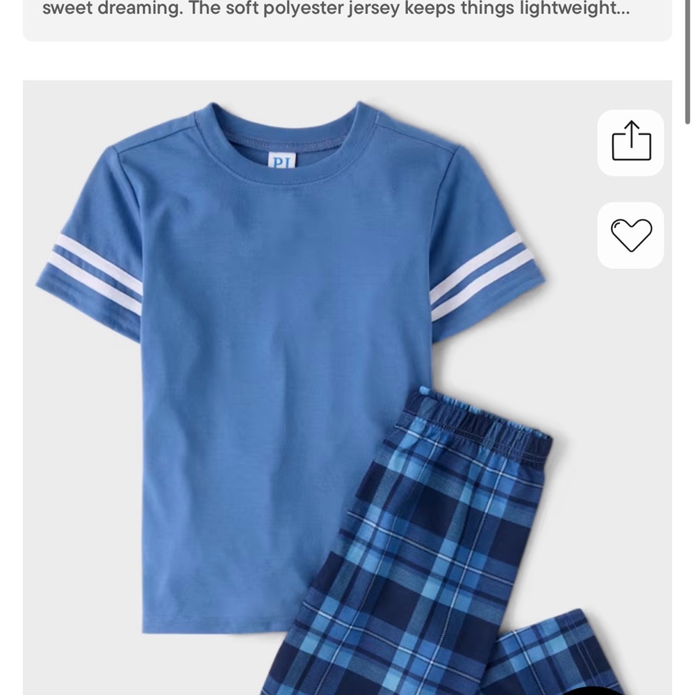 Place Blue Short-Sleeve Pajama Set with Plaid Pants